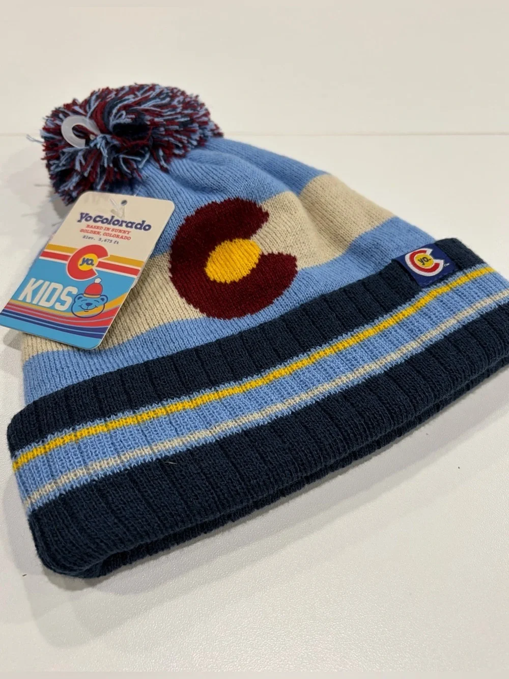 YoColorado Kids Vintage State Flag Beanie Hat Winter Ski NWT Cozy Navy Blue